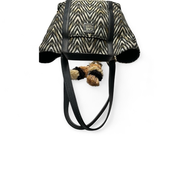 Henri Bendel Black and Tan Chevron Shoulder Tote Bag